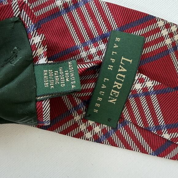 Ralph Lauren Red Plaid Silk Tie Holiday Tartan Made in USA 90s Vintage - Picture 5 of 15